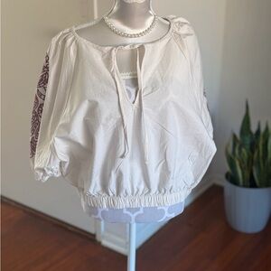 Universal Thread Cream Blouse with Maroon Details